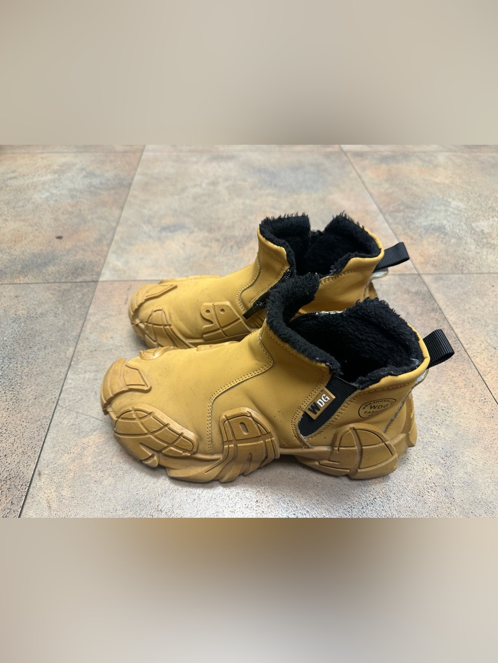 WDG Yellow Men”s Winter Boots with Black Fleece Collar